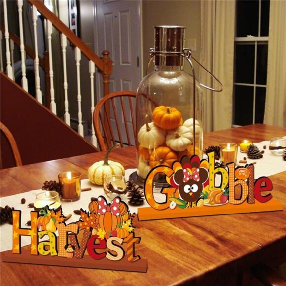 4Pcs Mouse Thanksgiving Table Decorations Wooden Centerpiece Cute Themed - Picture 6 of 8